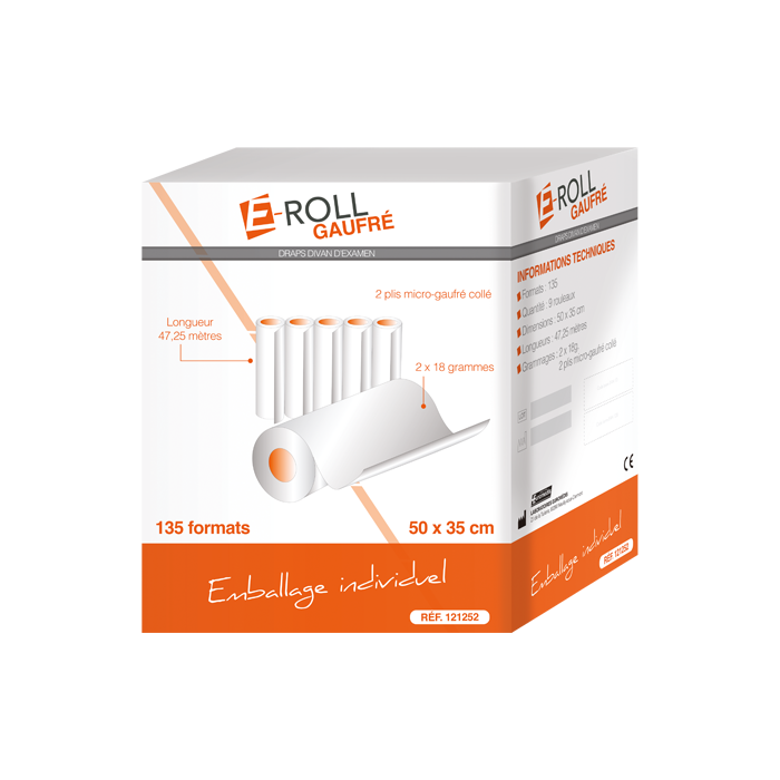 Drap d'examen E-ROLL gaufré - 135 Formats 50 x 35 cm - Emballage individuel