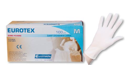 Gant d'examen latex EUROTEX - 240 mm - sans poudre - boite de 100