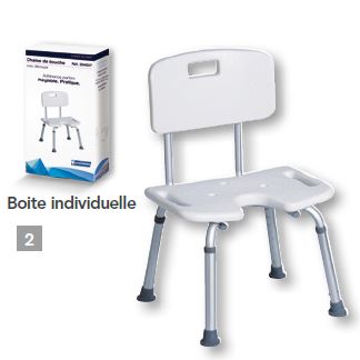 Chaise de douche avec dossier + découpe anatomique