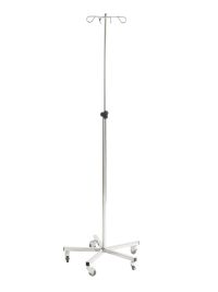 Pieds à perfusion inox - 4 crochets - 5 roulettes antistatiques - alourdi