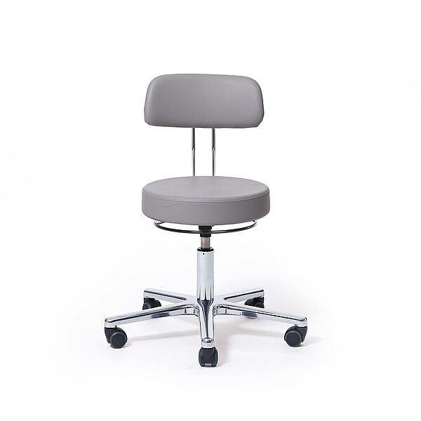 Greiner tabouret de travail + dossier large - assise  Ø36 cm - Réglable en hauteur 54-73 cm et en profondeur avec poignée