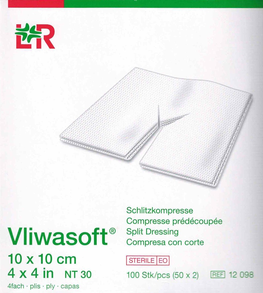 Vliwasoft - Compresses fendues avec incision en Y - Stérile (10 x 10 cm) /50x2 Unités